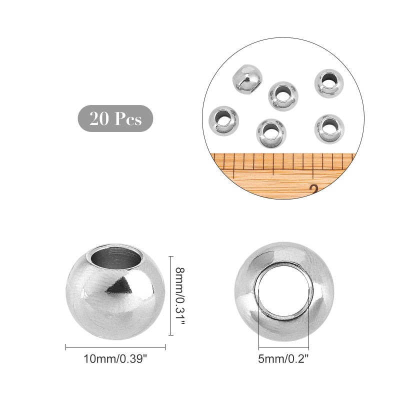 NBEADS 20 Pcs 10Ã—8mm Stainless Steel Rondelle Large Hole Beads, 201 Stainless Steel European Smooth Round Spacer Beads Metal Loose for Paracord Jewelry Making, Hole: 5mm - Image 5
